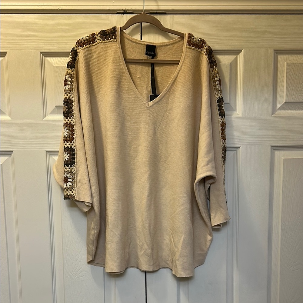 Beige Knit Top with Crochet Accents